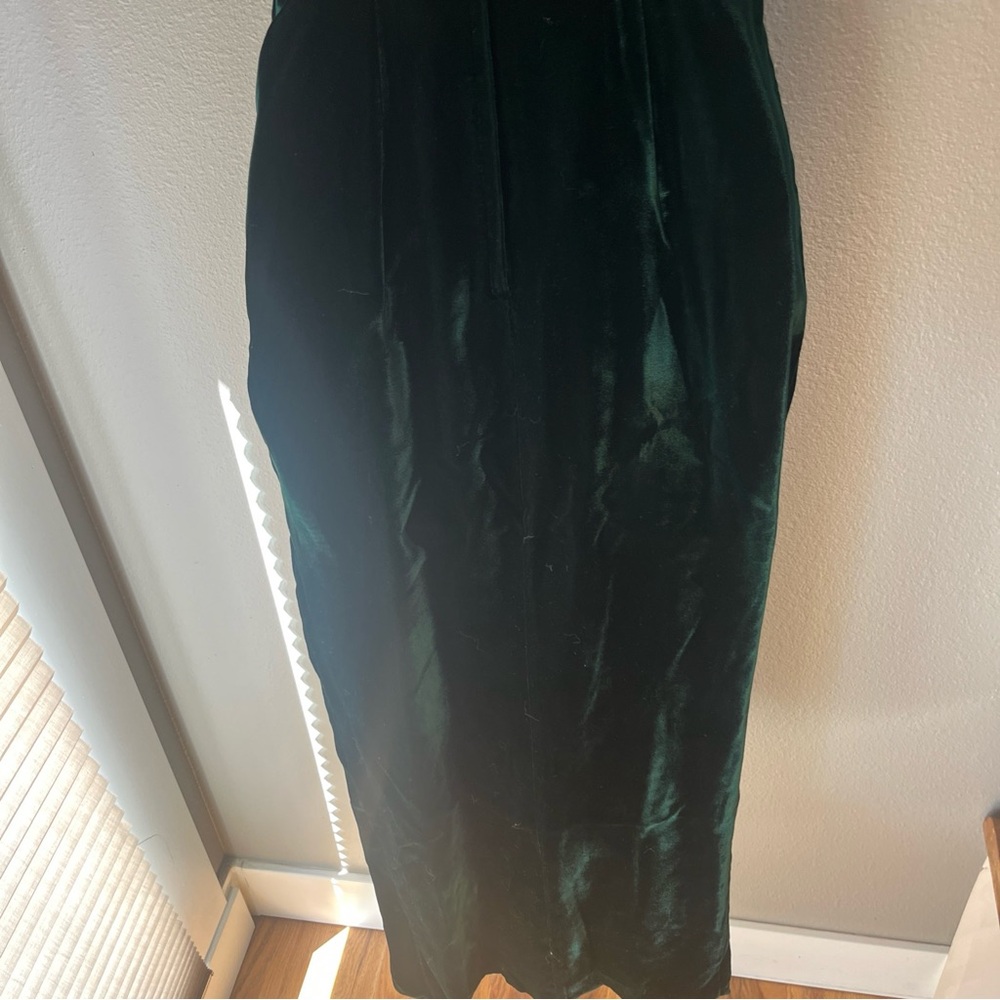 Vintage Roberta Dark Green Velvet Dress Spaghetti Strap Front Slit Size 3/4 - Picture 6 of 10